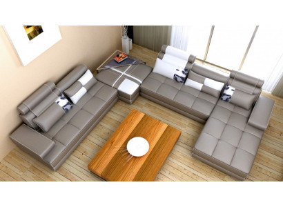 Corner sofa with USB living landscape leather sofa XXL designer sofas Wolfhagen gray