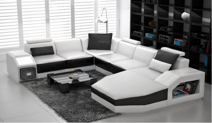 Corner sectional sofa design with USB upholstered seats U-shape white PHM110