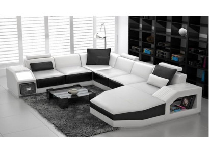 Corner sectional sofa design with USB upholstered seats U-shape white PHM110