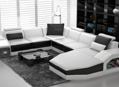 Corner sectional sofa design with USB upholstered seats U-shape white PHM110