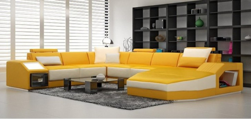 Corner sectional sofa design with USB upholstered seats U-shape white PHM110