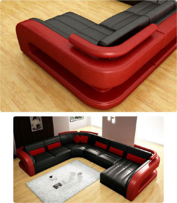 Leather sofa USB living area set upholstered corner couch sofa U shape Bergamo