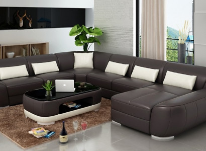Leather sofa in U-shape with modern design for the living room