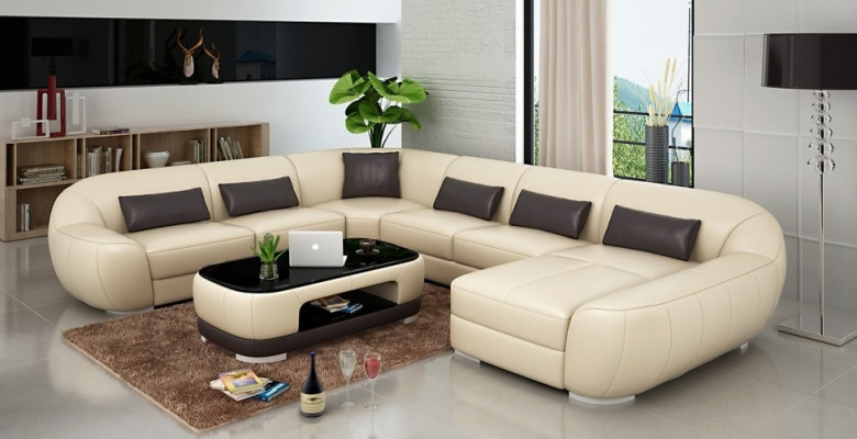 Consider the modern luxury leather U-shaped corner sofa for your living room.