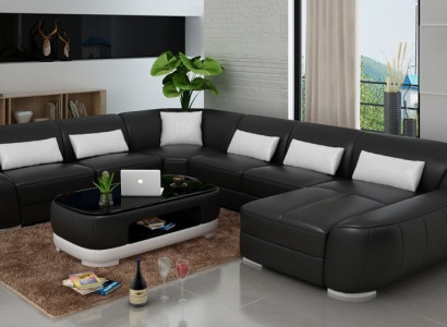 Modern leather sofa + USB, corner sofa living area seating upholstery couch set new