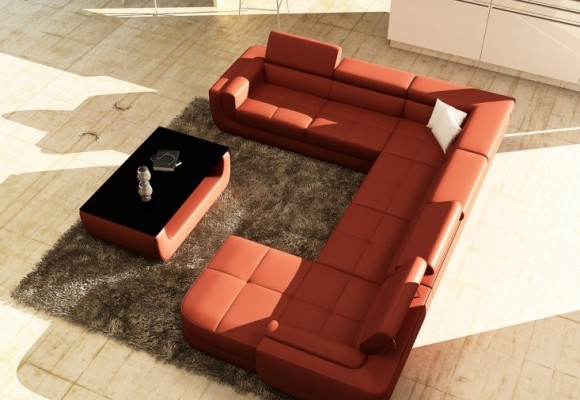 Upholstered Leather Sofa Sofa + USB Living Landscape U Shape XXL Big Orange Couch Corner Sofa