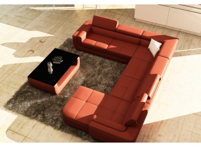 Upholstered Leather Sofa Sofa + USB Living Landscape U Shape XXL Big Orange Couch Corner Sofa