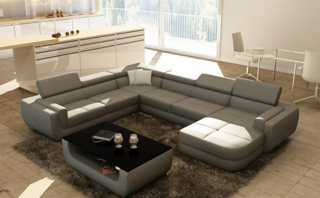 Upholstered Leather Sofa Sofa + USB Living Landscape U Shape XXL Big Orange Couch Corner Sofa