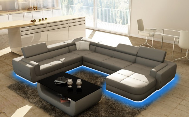 Upholstered Leather Sofa Sofa + USB Living Landscape U Shape XXL Big Orange Couch Corner Sofa