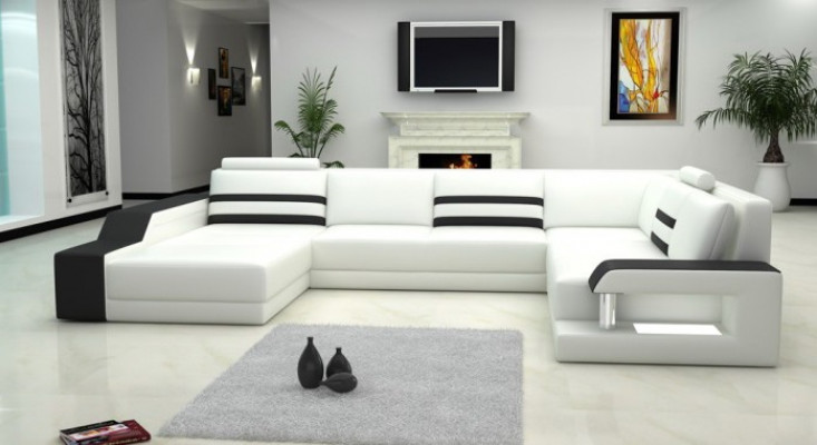 Designer corner sofa with USB, leather sofa upholstery seat corner set LED couch