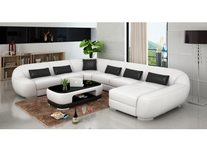Modern leather sofa + USB, corner sofa living landscape seating upholstery couch set new