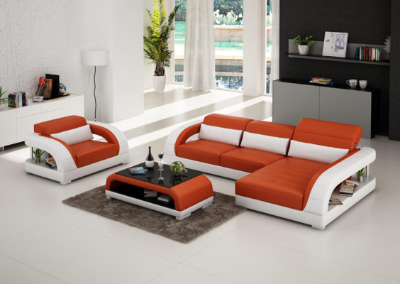 Leather sofa, couch, living landscape, corner sofa, armchair set, suite design sofa, USB, new