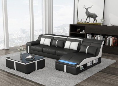 Corner sofa couch upholstered corner seat leather set illuminated L shape G8047C