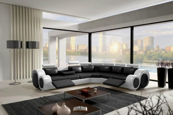 LEATHER SOFA CORNER COUCH DESIGN SOFA LEATHER COUCH CORNER SOFA LIVING AREA BLACK WHITE