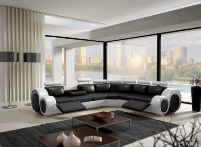 LEATHER SOFA CORNER COUCH DESIGN SOFA LEATHER COUCH CORNER SOFA LIVING AREA BLACK WHITE