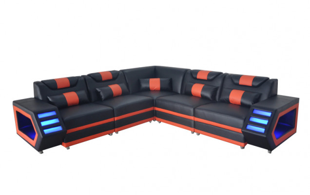 Design Leather Upholstery Seat Corner Couch Upholstery Corner Landscape Living Sofa USB LED