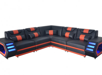 Design Leather Upholstery Seat Corner Couch Upholstery Corner Landscape Living Sofa USB LED