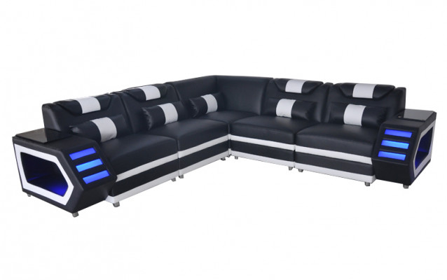 Design Leather Upholstery Seat Corner Couch Upholstery Corner Landscape Living Sofa USB LED