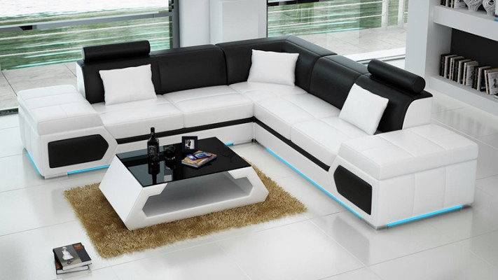 Leather sofa L-shape couch living area corner sofa set design modern sofa + USB