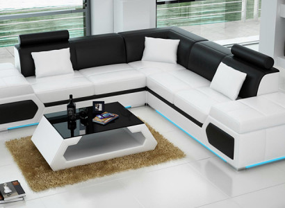 Leather sofa L-shape couch living area corner sofa set design modern sofa + USB