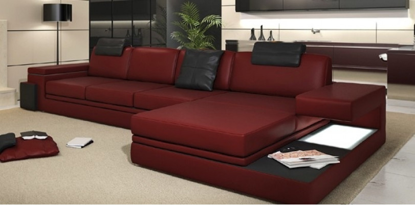 Red design living room couch fabric sofa upholstery corner textile set LED + USB
