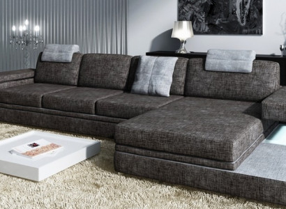 Design leather sofa with USB upholstery living landscape corner suite textile Tachau