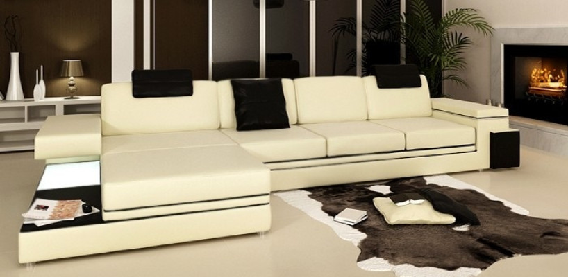 Design leather sofa with USB upholstery living landscape corner suite textile Tachau