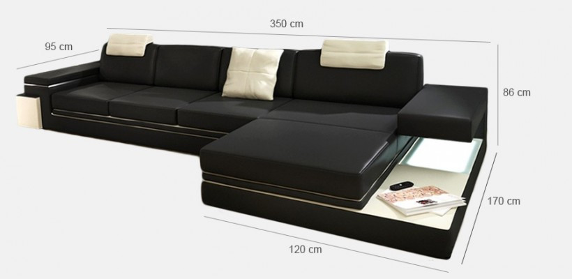 Corner sofa with USB Couch Sofa Living Landscape Seat Corner Set Leather Textile PHM88