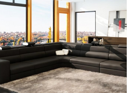 Leather sofa with USB corner sofa seat cushion living landscape XXL Big Willows Black