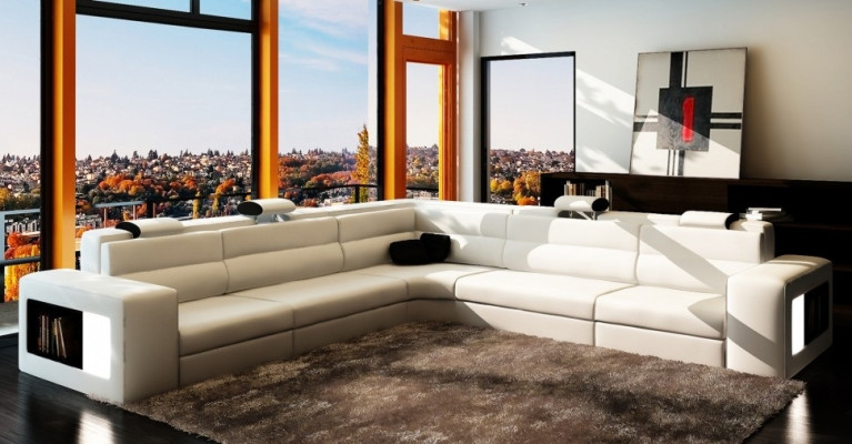 Leather sofa with USB corner sofa seat cushion living landscape XXL Big Willows Black
