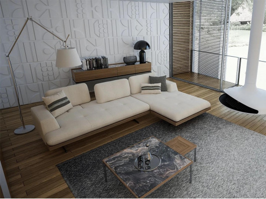 Modern luxury sofa couch living room relax corner sofa L-shape with 2x coffee table