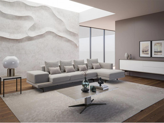 Luxury Living Room Set 3-piece Corner Sofa L-Shape New Coffee Table with Wooden Side Table