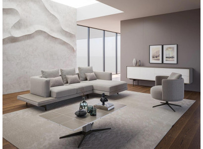 Living room sofa set corner sofa L-shape new armchair luxury wooden coffee table