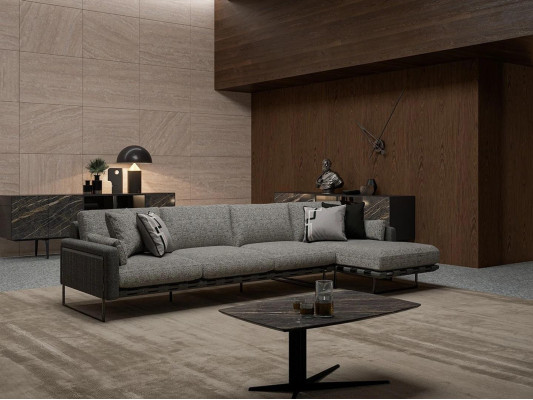 Textile upholstery designer corner sofa L-shape luxury coffee table living room