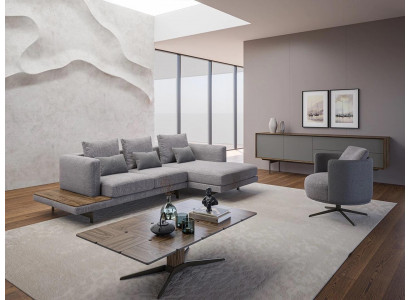 Living room sofa set 3-piece upholstered furniture corner sofa armchair wood coffee table
