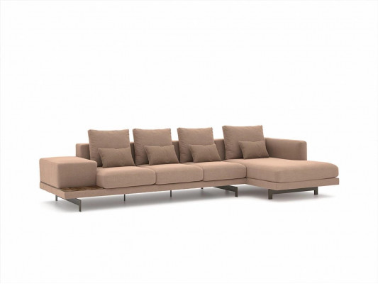 Luxury Beige Corner Sofa L-Shaped Upholstered Furniture Living Room Designer Setup