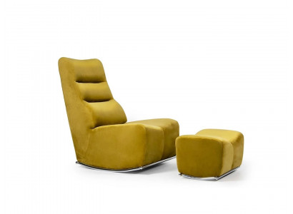 Luxury Yellow Complete Armchair with Ottoman Seating Furniture Living Room Designer Textile