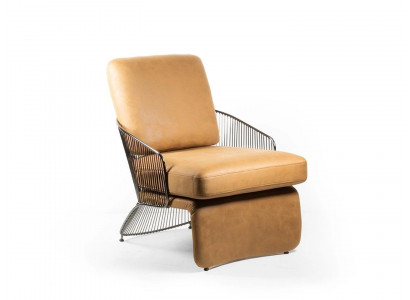 Brown designer leather armchair upholstered furniture living room luxury seating furniture