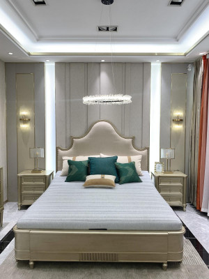Design double hotel beds bedroom wood furniture bed upholstery wood 180x200 new