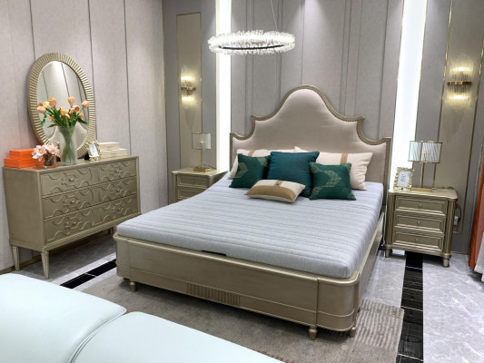 Design double hotel beds bedroom wood furniture bed upholstery wood 180x200 new