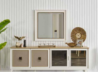 Sideboard Group Wood Design Sideboard Side Cabinet Shelf Set 2-piece Dresser Mirror