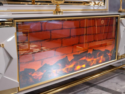 Decorative fireplace living room wall TV cabinet in elegant premium stainless steel design