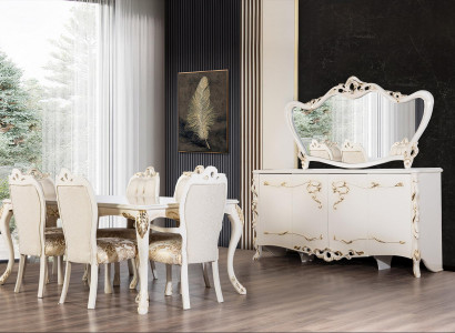 Dining Room Set 9-piece Luxury Suite Table 6x Chairs Sideboard Mirror New Furniture