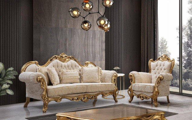 Chesterfield sofa and armchair in beige with high-quality luxury design