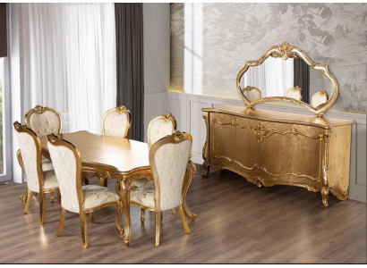 Dining Room Set 9 Piece: Table, 6x Chairs, Sideboard, Mirror Dining Set