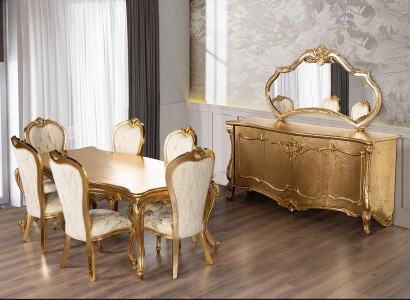 Dining Room Set 9 Piece: Table, 6x Chairs, Sideboard, Mirror Dining Set