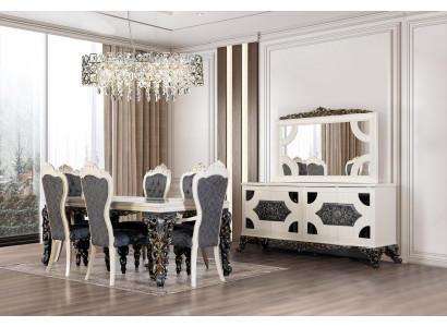 Luxury Dining Room Set Group 6 Chairs Dining Table Sideboard 9-piece Dining Room Set