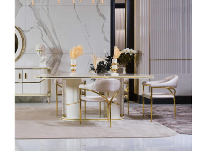 Dining room set Modern dining table + 6x chairs table wood upholstered chair 7-piece set.