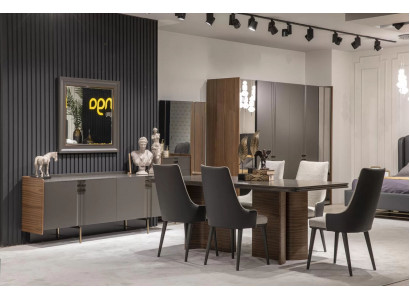 Luxury dining room set: dining table, 6 chairs, sideboard, and dining group set, 8 pieces.