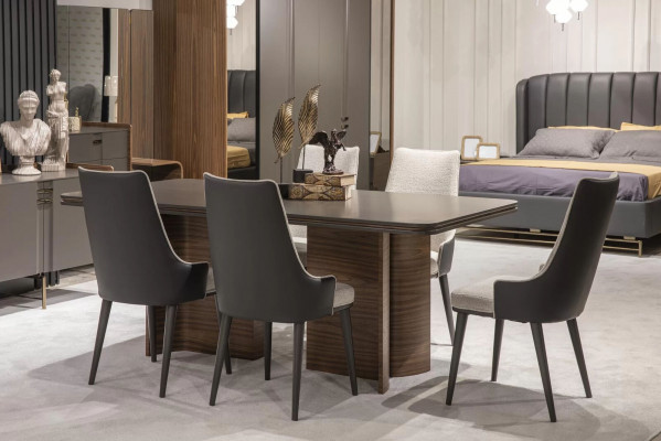 Luxury dining room set: dining table, 6 chairs, sideboard, and dining group set, 8 pieces.